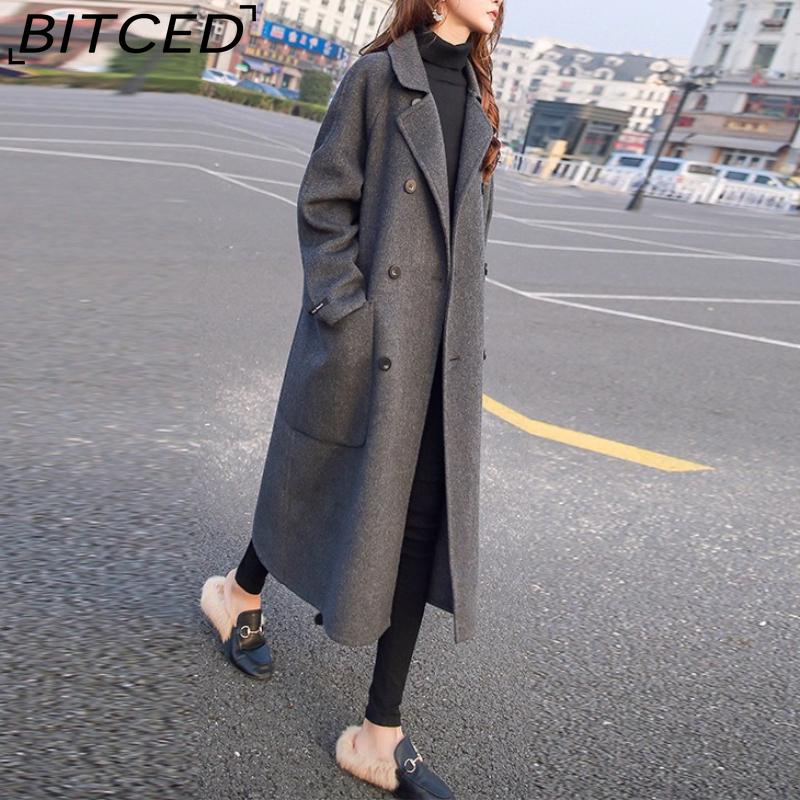 

BITCED Women s Mid-Length Wool Coat Autumn/Winter Fashion Loose-Fit Knee-Length Thickened Wool Coat XXL сірий колір