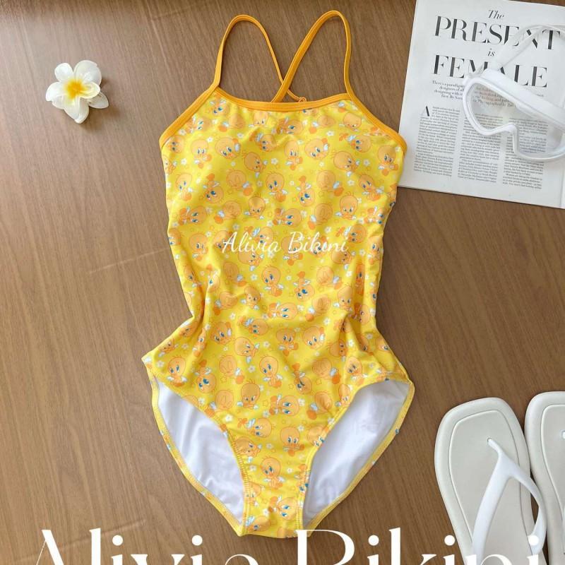 

Little Yellow Duck Cartoon Printed Racing Swimsuit Cute Swimming Pool Professional Competitive One-piece Triangle M