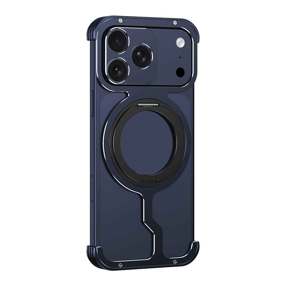 

For iPhone 17 Pro Max Metal Case Rotating Kickstand Heat Dissipation Frameless Phone Bumper Cover with Lens Protector