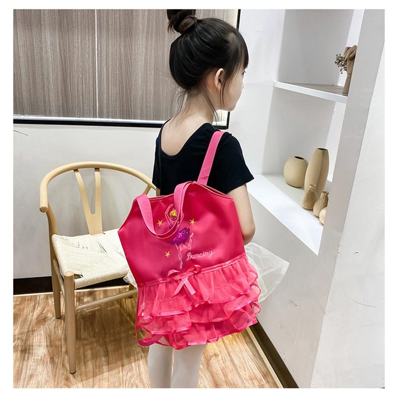 Girls Pink Ballet Dance Bag Students Backpack Embroidered Ruffled Handbag Children Ballerina Bag Kid Gymnastics Backpack