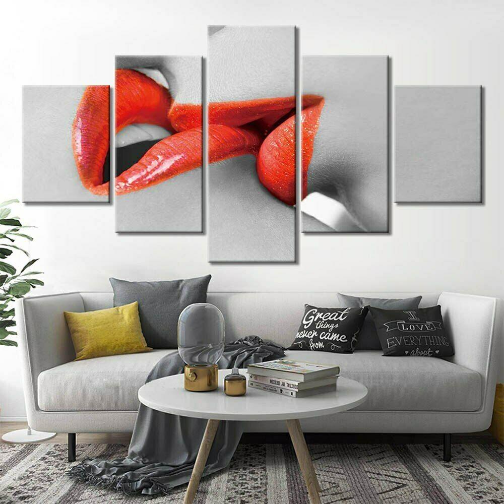 5Pcs Love Couple Kiss Lips Red Art Poster HD Print Home Decor No Framed 5 Pieces Paintings Room Decor Abstract Pictures Wall