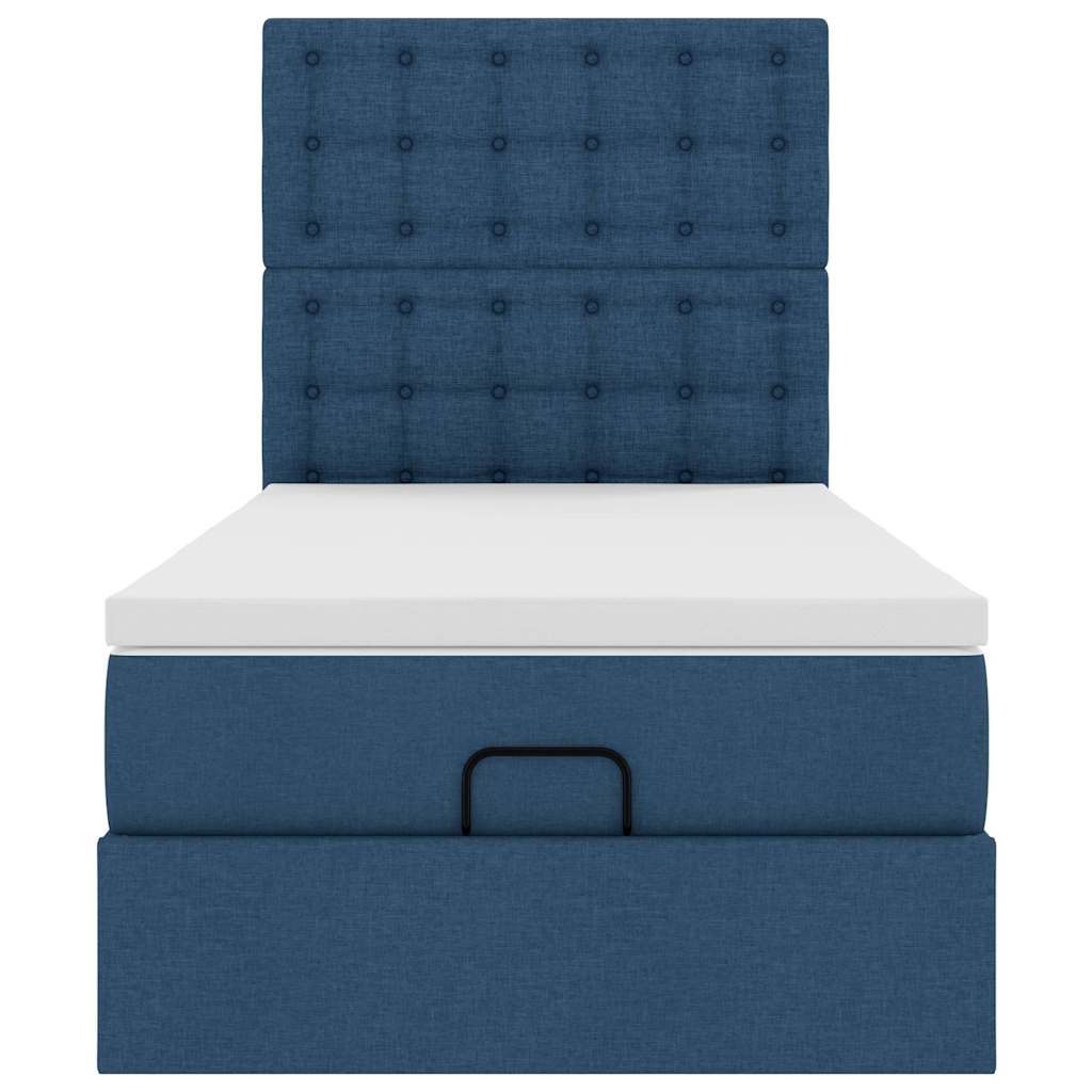 Ottoman Bed with Mattress Blue 90 x 190 cm Fabric