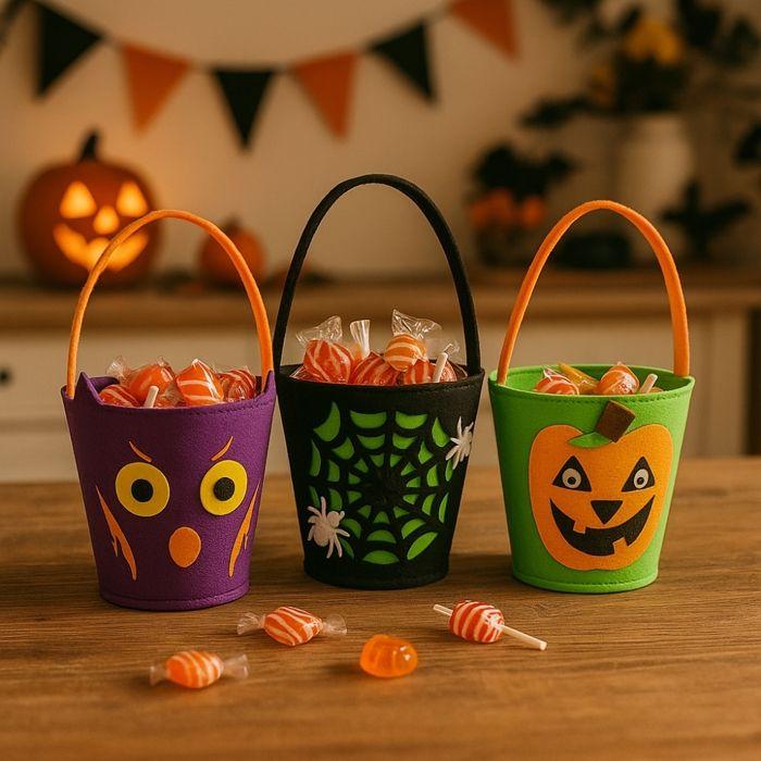 Halloween Bags In Colorful Felt 15 Cm – Trick or Treat ( Random Color ) - Pack of 3