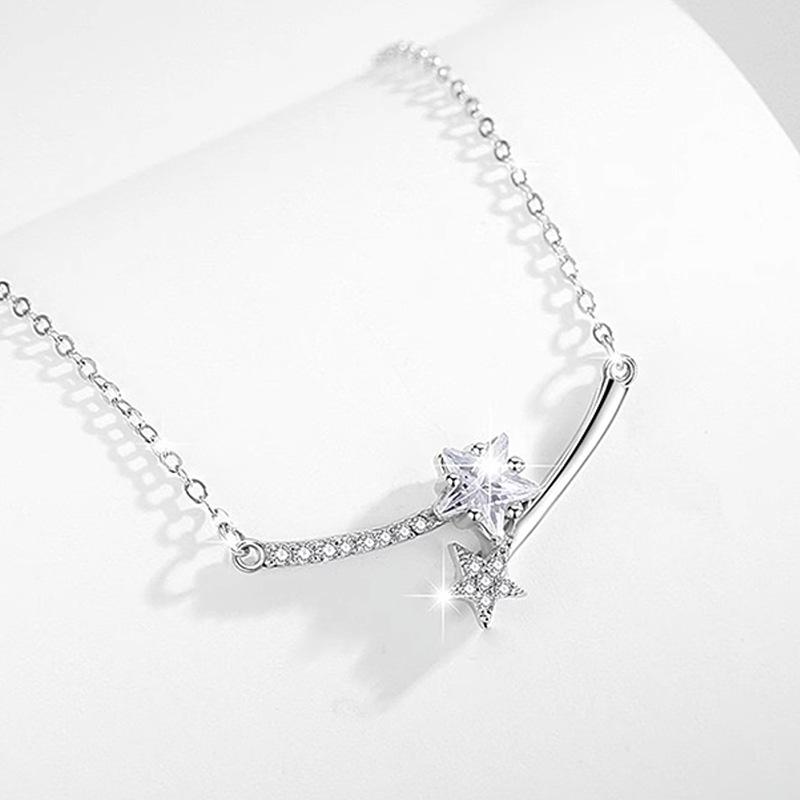 925 Sterling Silver Necklace Female Meteor Shower Necklace Special-Interest Design Light Luxury Zircon Clavicle Chain