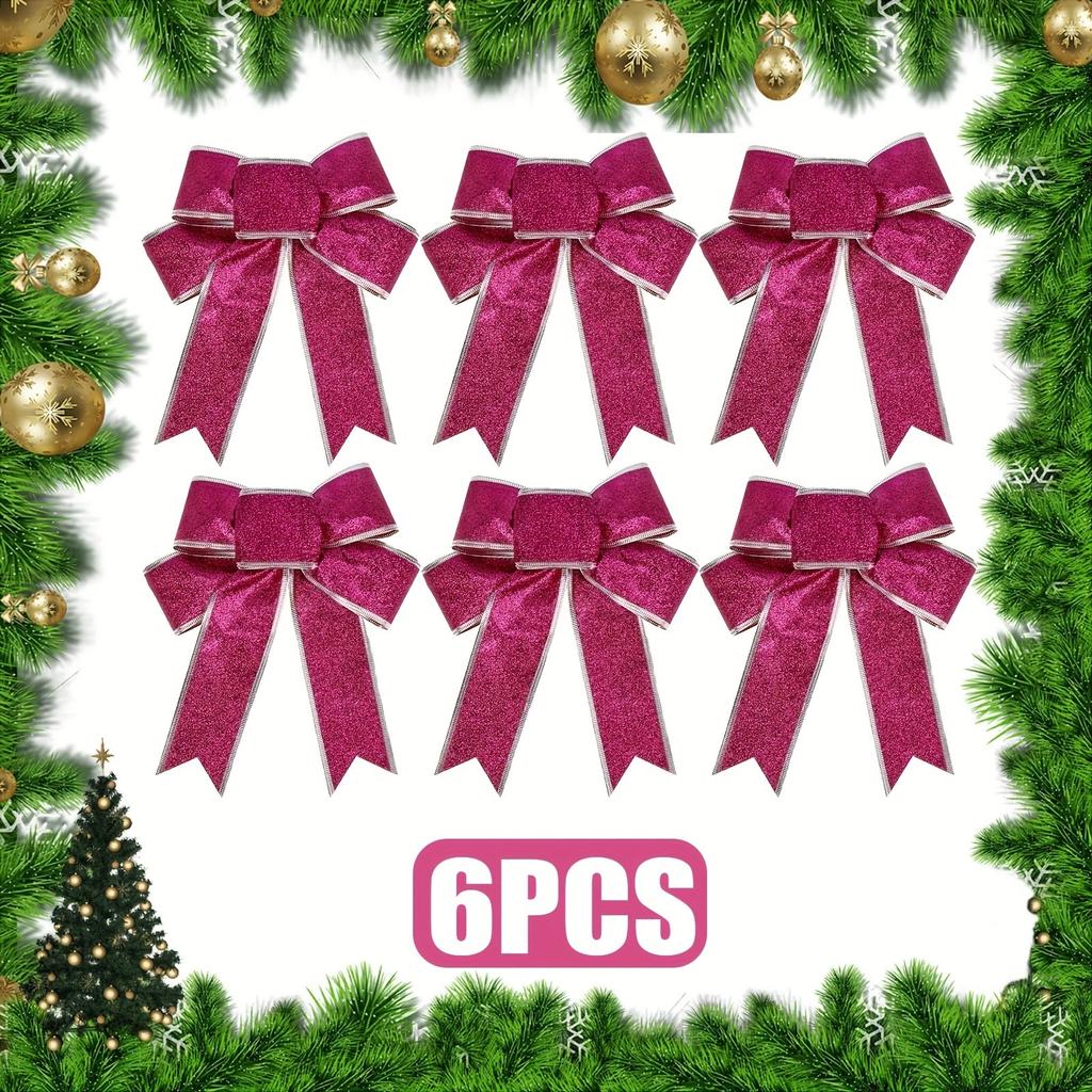 6Pcs Christmas Decoration Bow Ribbon Christmas Tree Pendant Handmade Design for Home Decor Navidad New Year 2026 DIY Ornament