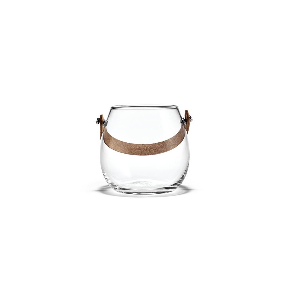 Holmegaard Glass Pot, 10cm High, with Leather Handle, Design with Light