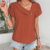 New Chic Womens Asymmetrical Neck Puff Sleeve Blouse Casual Button Detail Short Sleeve Top Elegant Loose Fit Summer Shirt for Work  Everyday Wear