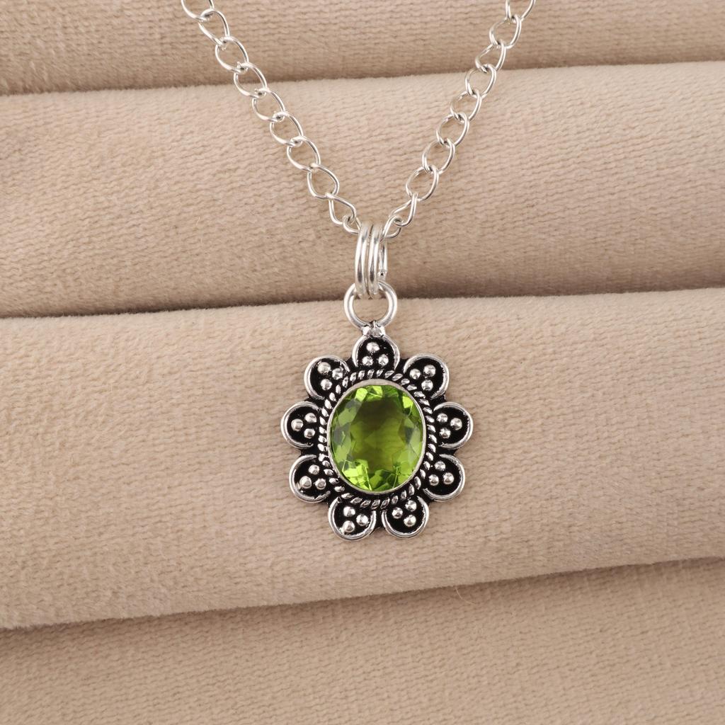 Green Peridot Gemstone 925 Sterling Silver Jewelry Stylish Pendant 1.37" Gift For Her CP-40-4