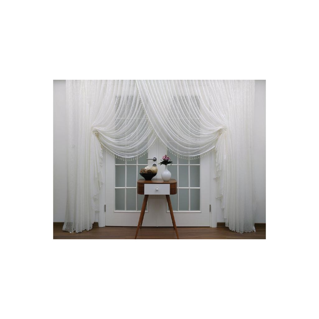 Speziell gestrickter, strukturierter Cruve-Tüllvorhang – inklusive Perlen, 200 x 260, Krawatte, 1/4