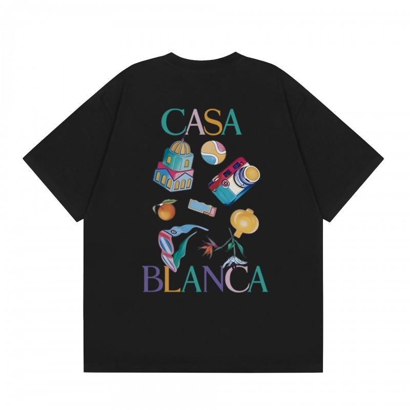 Casablanca Streetwear T-Shirt Men Women Loose Fit Short Sleeve Casual Tee High Street Style