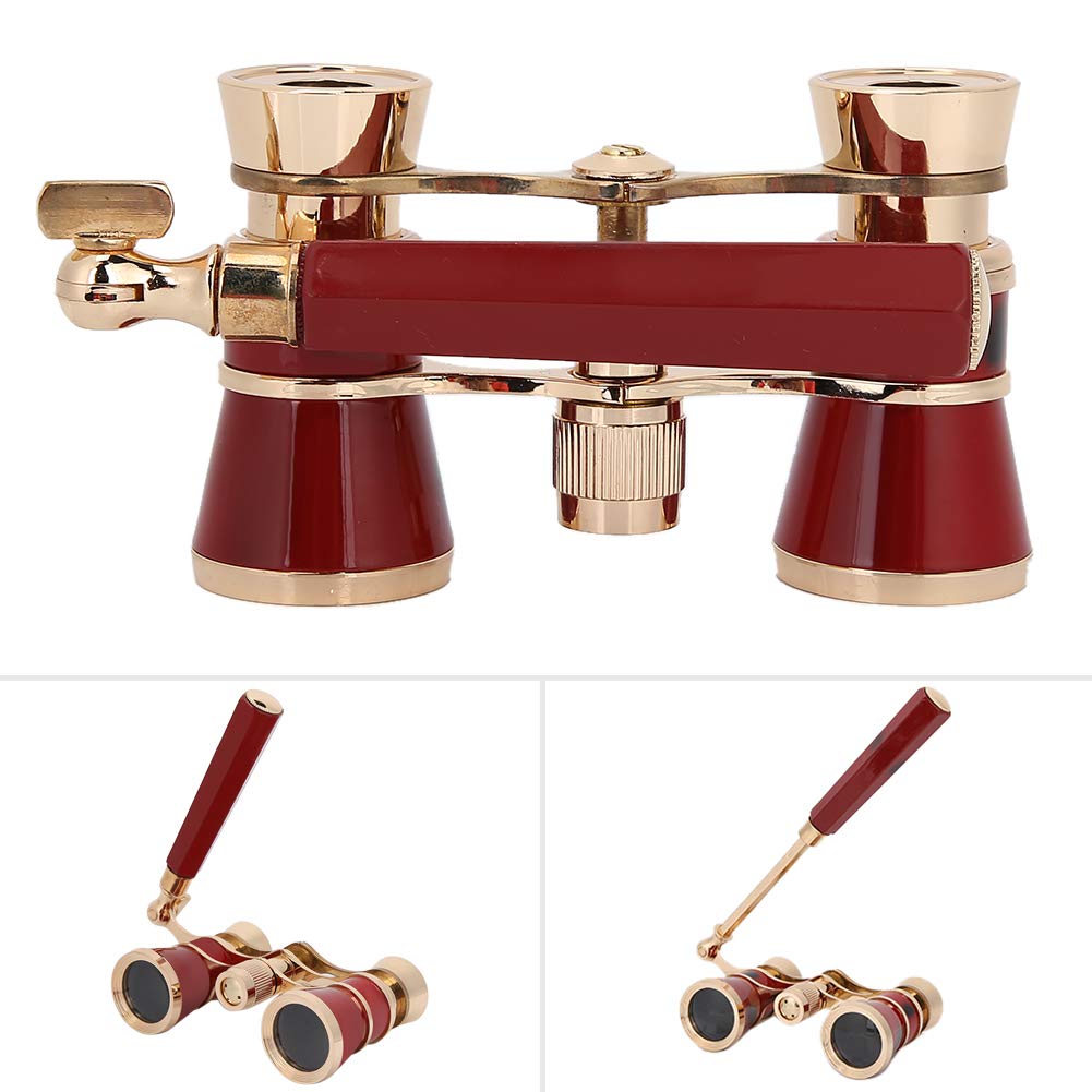 Opera Binoculars, 3x25 Central Focus Opera Glasses with BAK-7 Prism and Handles for Adults, Concerts, Theater, Opera, Children, and Women (Reddish
