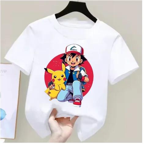 Anime Pokémon Boys Girls TShirt Cotton Retro Mens Cotton TShirt for Women Tops Casual Loose Short Sleeve Couple Y2k