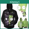 Stylischer Invader Zim Reißverschluss Hoodie Sweatshirt für Herren mit lockerem Schnitt und einzigartigem Aufdruck