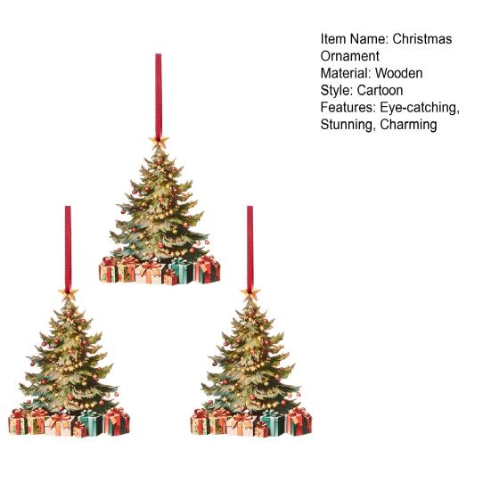 Wooden Christmas Tree Ornament 2D Flat Tree Shaped Hanging Decoration with Gift Boxes for Holiday Xmas Tree Home Party Decor