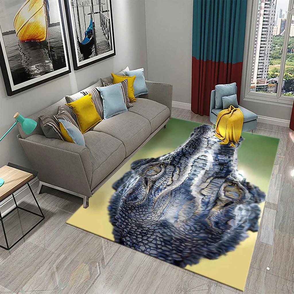 3D Crocodile Carpet Ferocious Wild Animal Rug for Living Room Bedroom Decor Carpet Kids Room Play Floor Mat Child Game Area Rug