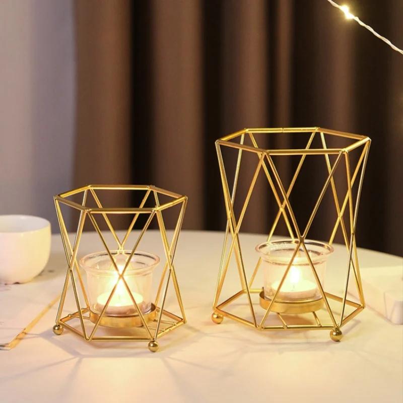 

Винтажный геометрический подсвечник, металлический подсвечник для чайной свечи, для украшения стола, вечеринки, свадьбы, гостиной, рождественского декора