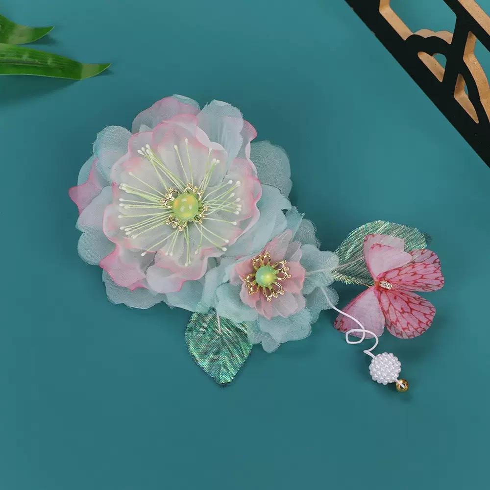 Handmade Juan Yarn Hot Flower Hairpin Peony Peony Hanbok Back Pressure Headdress Tang Style Flower Gradient Green Ancient Style Hanbok Headwear