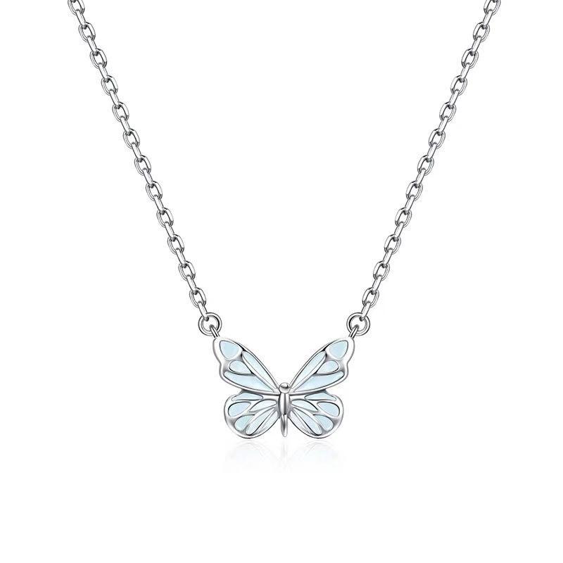 New Butterfly Glow Necklace Bracelet Earrings Set, Blue Aurora Enamel Luminous Butterfly Luxury Jewelry Gift Blue Glow Necklace