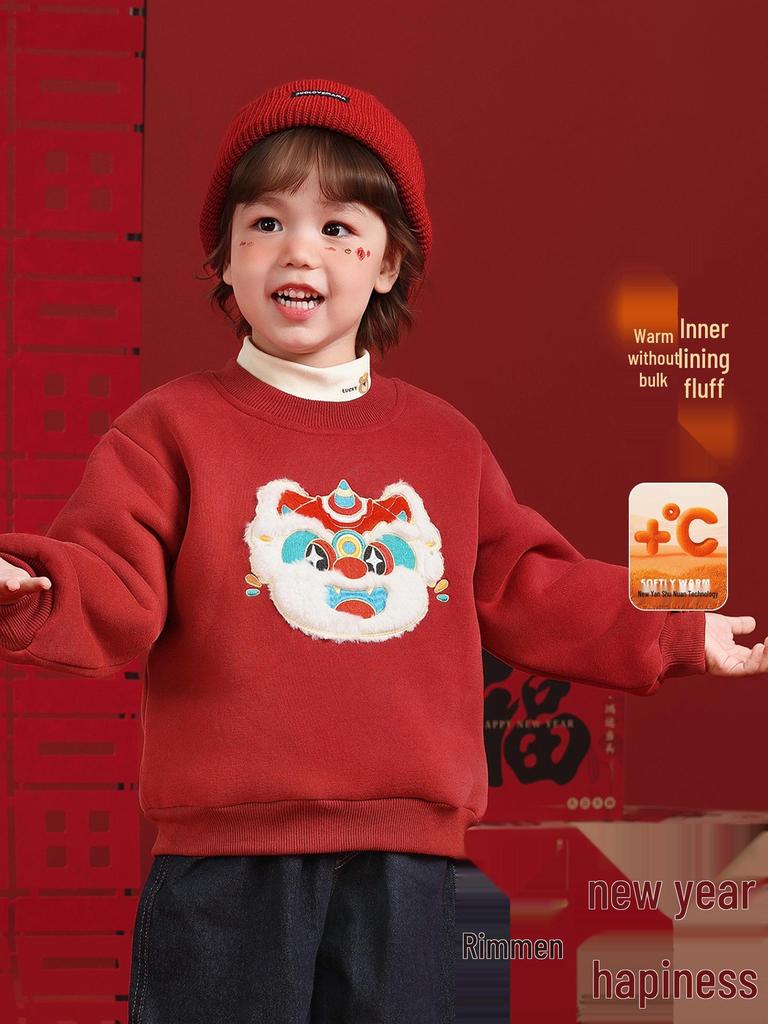 Jungen Rotes Winter-Sweatshirt mit Fleece-Futter - Warmer Neujahrs-Style für Kinder