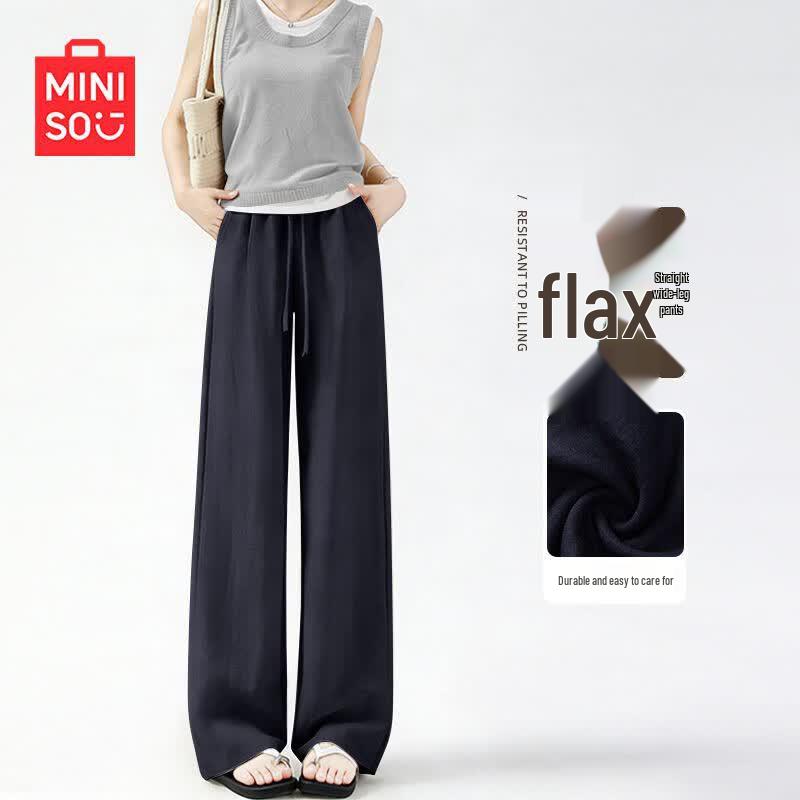 MINISO Women s Linen Blend Relaxed Wide-Leg Pants M