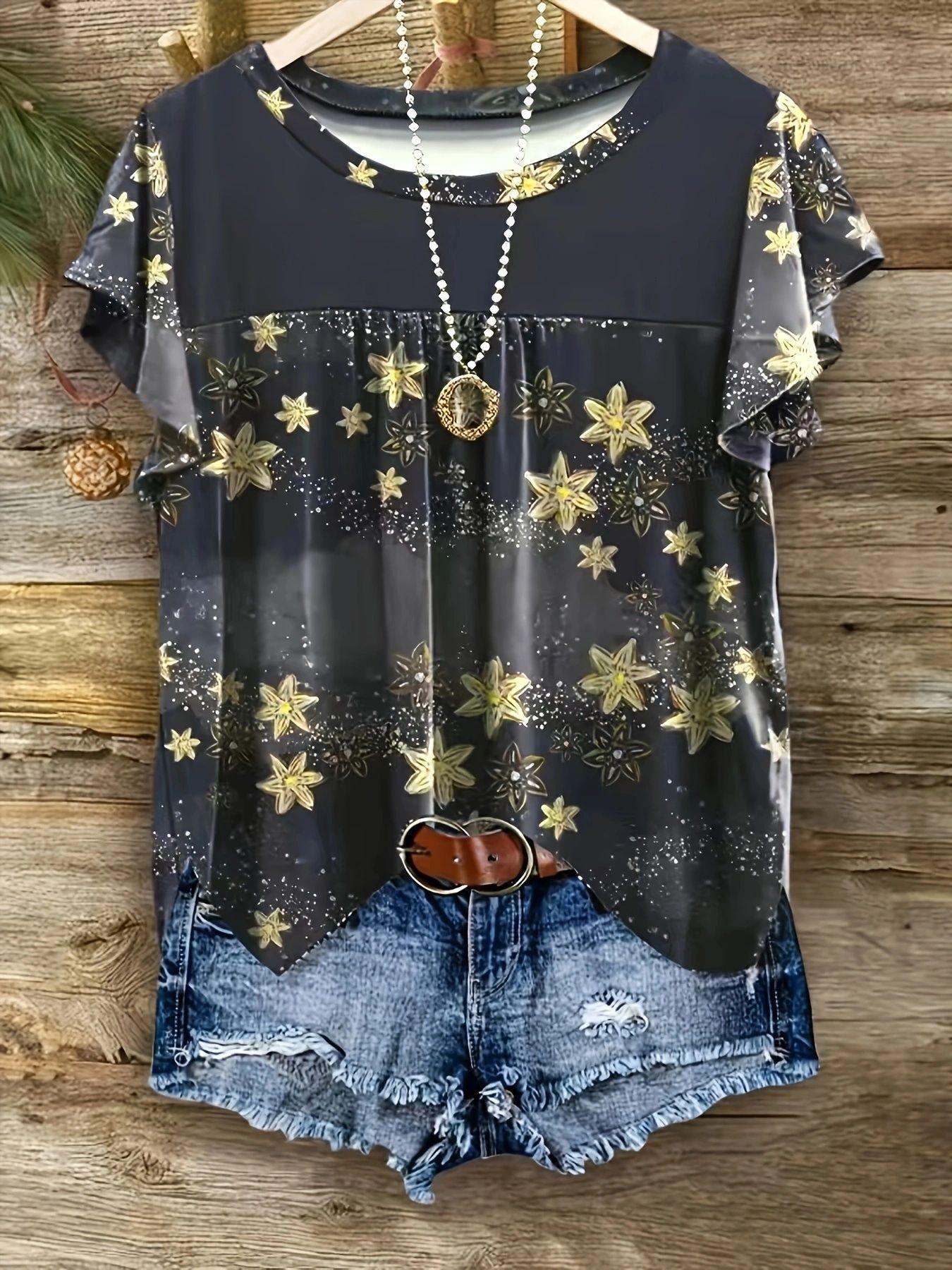 2025 Cross-border Plus Size New 3D Printed Fashion. Casual short-sleeve T-shirt XL жёлтый