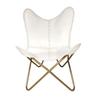 Handmade Leather Butterfly Chair With Ottoman–White Lounge Chair/Stool