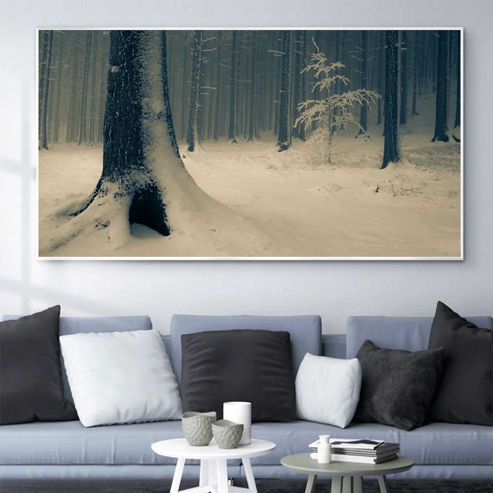 Landscape Oil Painting Snow Forest Tree Pole Wall Painting Art Canvas Painting Living Room Corridor Office Home Decoration Mural No Frame
