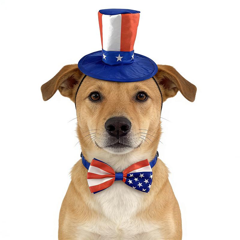 3pcs Dog Outfit Cute Pet Bow Headband and Collar for Small Medium Dog Cat Independence Day 4th of July Party Photo Accessories