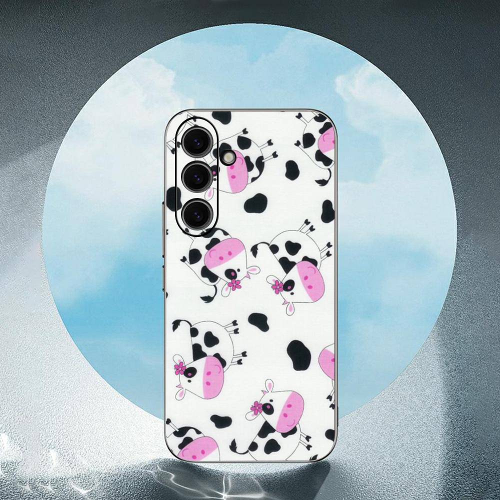 Cute Cartoon Black And White Cow For Samsung Galaxy S25 S24 S23 Ultra S22 S21 Plus S20 Black Soft Silicone Protective Case