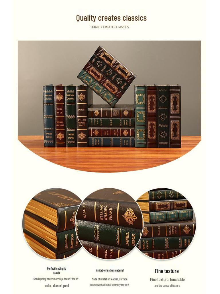 European Retro Faux Book Storage Box and Figurines for Office Decor