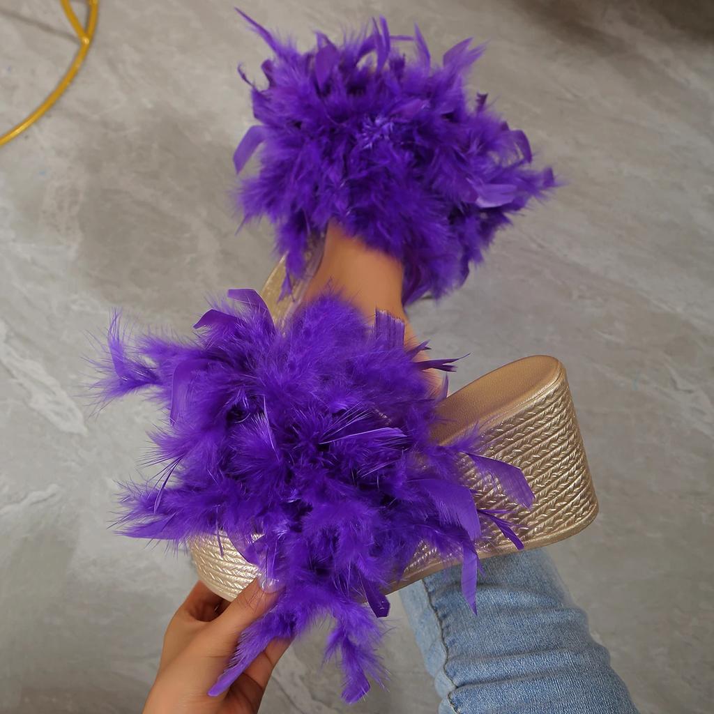 Fashion Women Sandals Fashion Beach Plus Size Sandals Outdoor High Heels Slippers Furry Wedge Platform Women Shoes Sandalias De Mujer