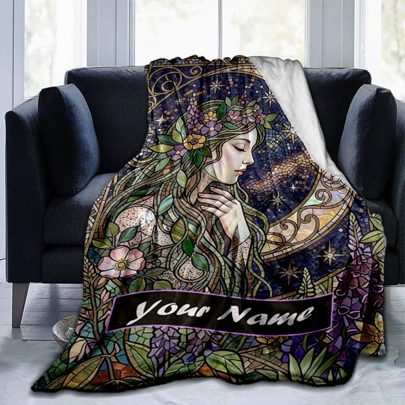 1PC Custom Name Glass Fantasy Flannel Blanket Versatile,all-season Throw Suitable for the Living Room,bedroom,camping,travel,and Gift