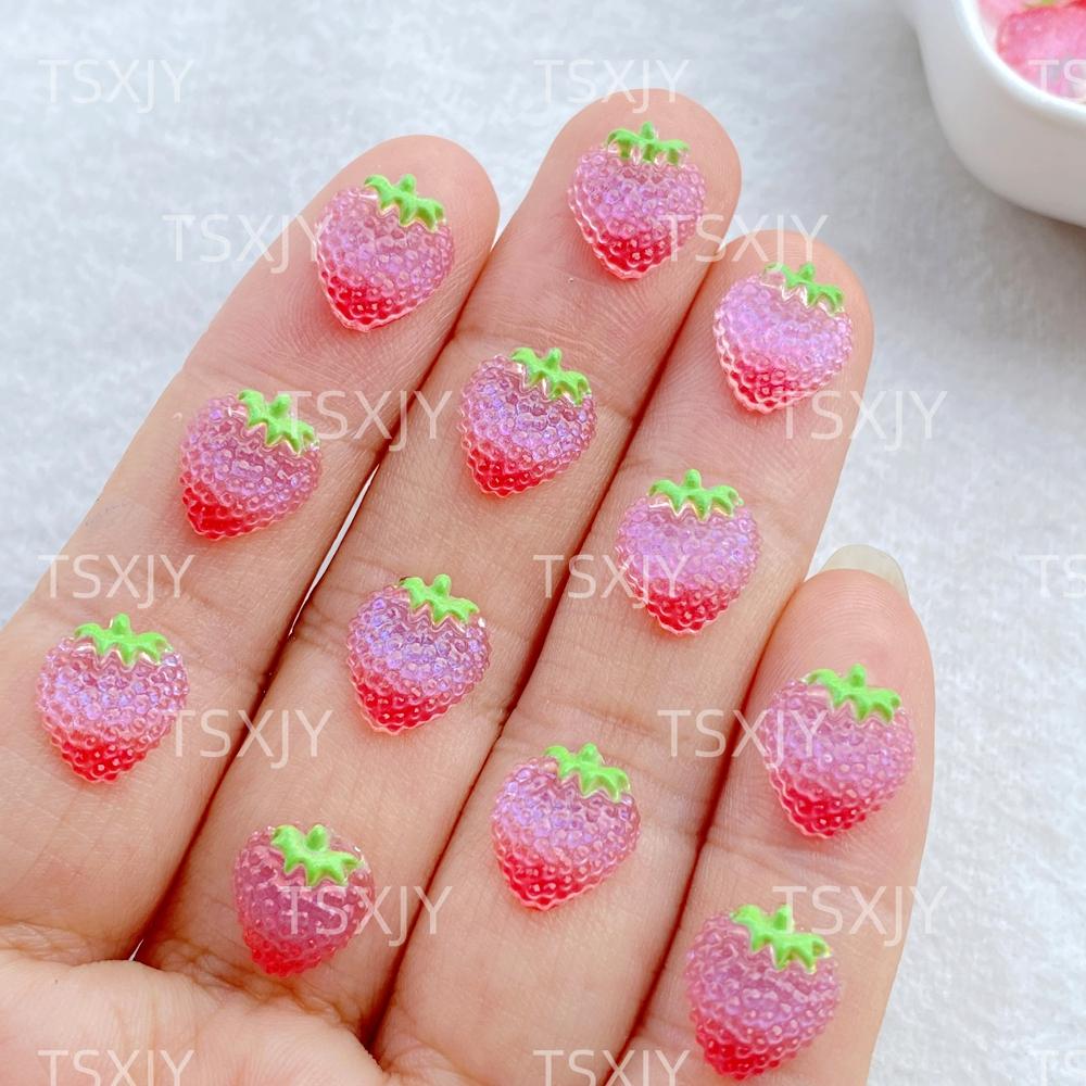 

50pcs pink 3D Strawberry Cute Nail Charms Flatback Resin Rhinestone Gems Red Strawberry Designs Nail Decoration Jewelry
