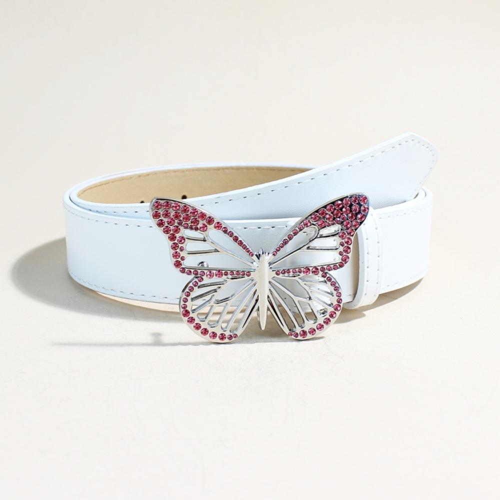 

Ремень с пряжкой-кнопкой из металлической бабочки красного цвета со стразами, простой женский ремень, декоративный ремень для джинсов, милый 105cm long