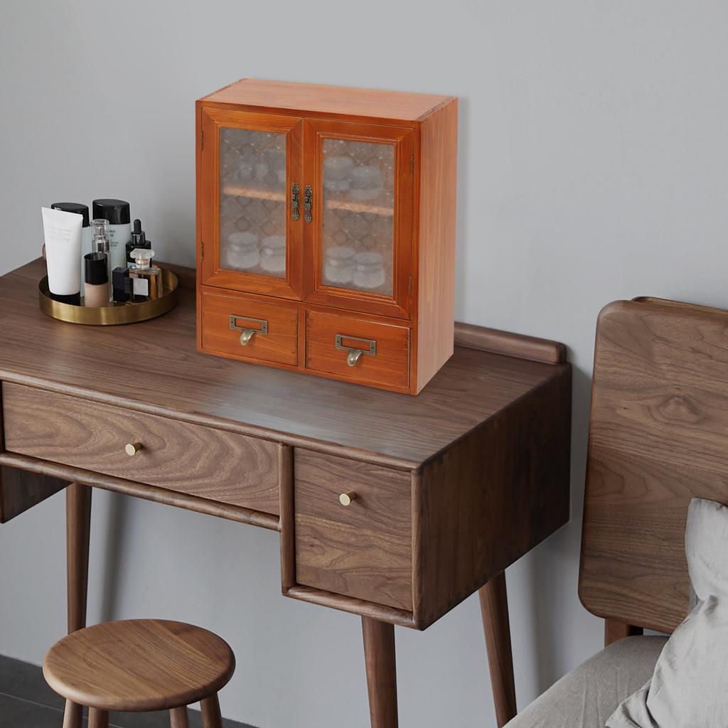 2-Tier Wood Storage Cabinet W/ 2 Drawers, Freestanding Side Cabinet for Home Office Bedroom, Multipurpose Storage Organizer Unit