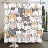 Minimalist Comics Shower Curtain Cute Cats Funny Cat Bath Scene Decor Waterproof Polyester Bathroom Curtain Set with 12 Hooks