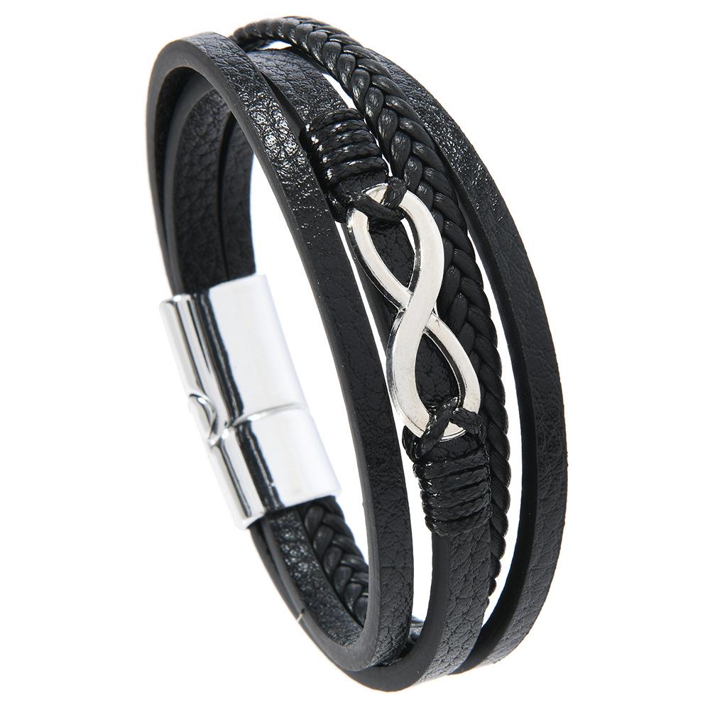 

TEMU Мужской модный многослойный кожаный браслет с магнитной застежкой чёрный