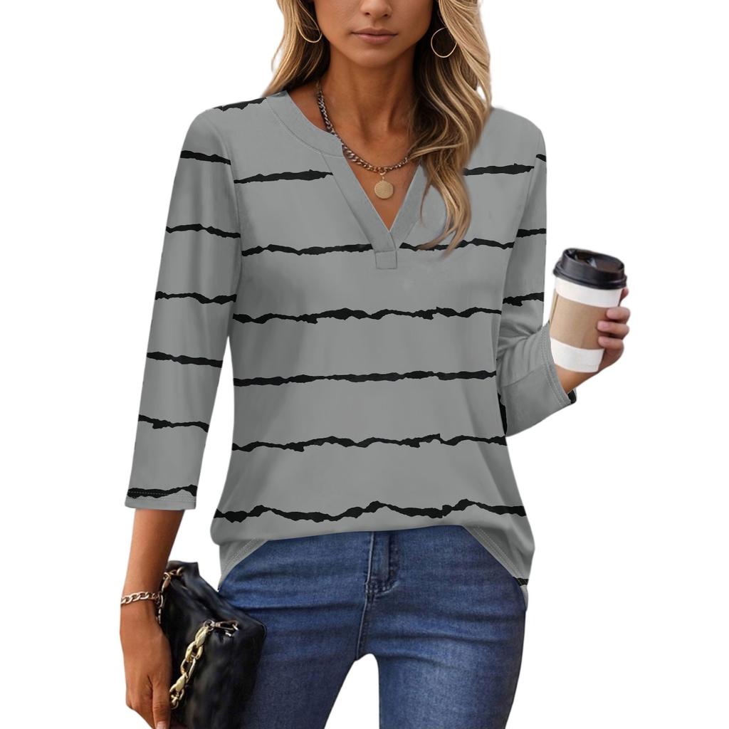 3/4 Sleeve Shirts For Women Tees Blouses Casual Plus Size Basic Tops Pullover Ladies Tunic Blouses