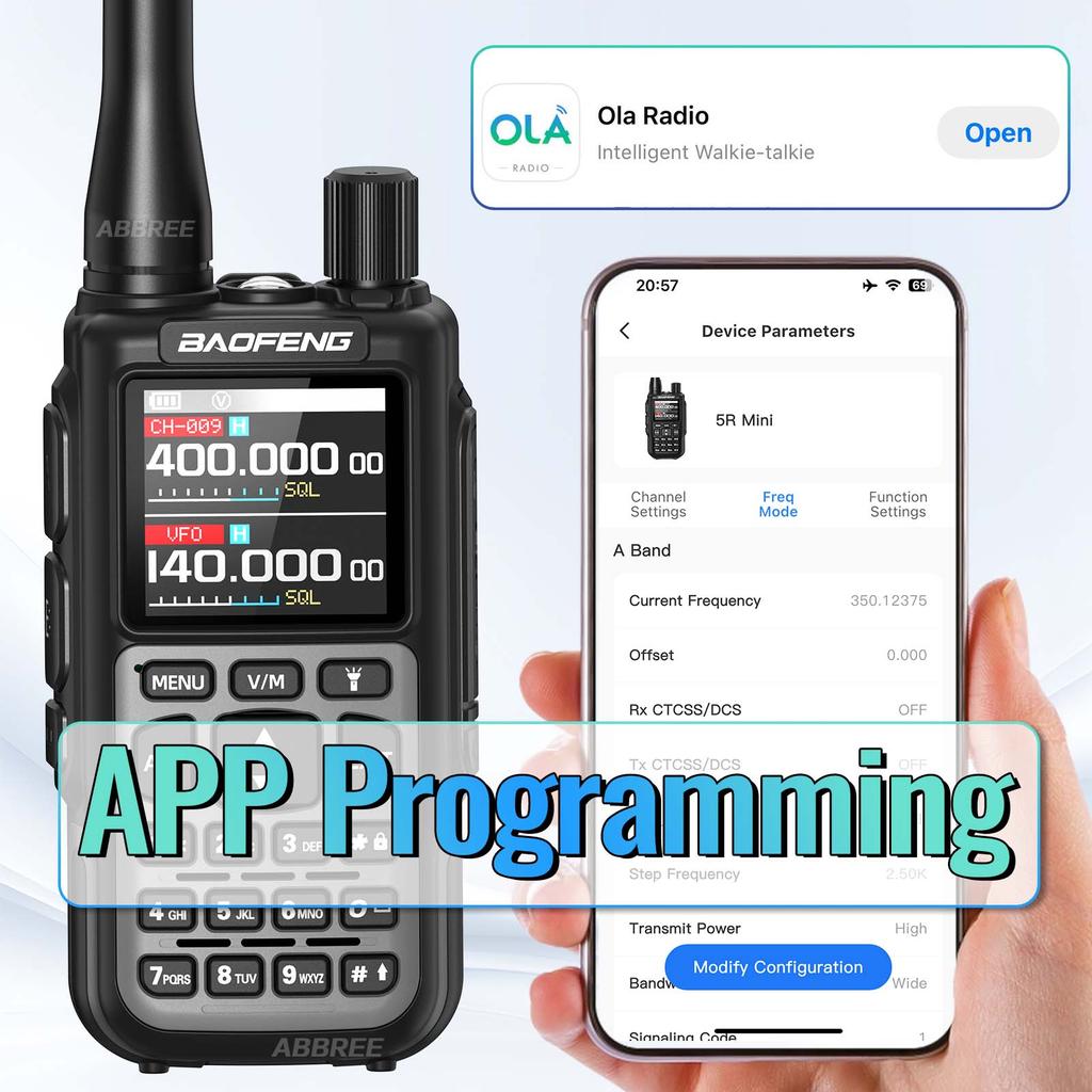 BAOFENG MINI 5 Walkie Talkie 2200mAh Bluetooth Programming Dual PTT Wireless Copy Frequency Multi Band New UV 5R Mini Ham Radio