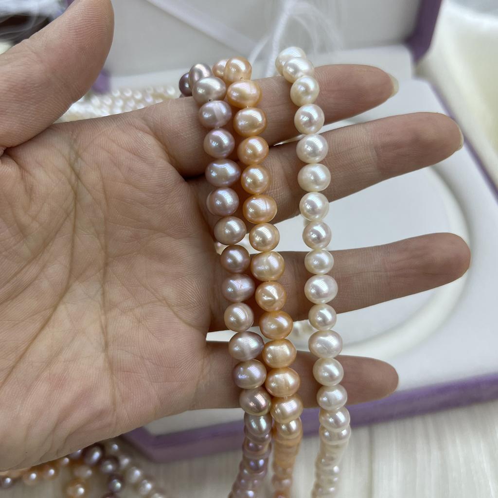 1String, Purple Pink White Natural Freshwater Pearls Beads for Jewelry Making DIY Crafts (Beads 7-8mm, Length 36cm)