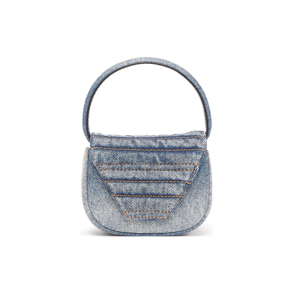 Diesel 1Dr Silver Logo Adjustable Detachable Shoulder Strap Cotton And Calfskin Mini Handbag Women handbag Blue White X08709P5572
