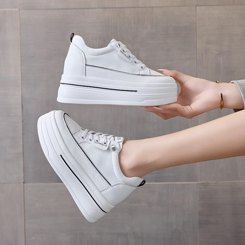 Inner Heightening Little White Shoes Women's Summer Lightweight Breathable Leather Casual Shoes Small Thick-soled Sports Board Shoes