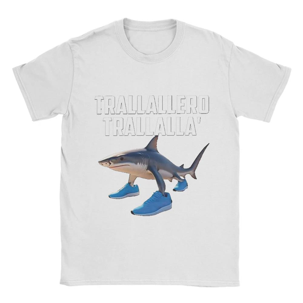 Trallallero Trallala Funny Shark Meme TShirt Summer Pure Cotton T Shirts for Men Trending Casual Tee Shirt Sleeve Basic Tops