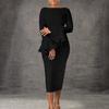 Station women's clothing winter new fashion solid color hip wrap horn sleeve OL dress