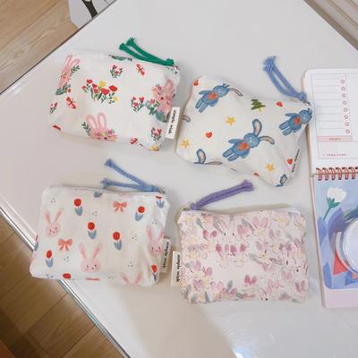 Niedliche Baumwoll-Münztaschen, Geldbörse, kleine Tasche, Handtaschen, rosa Blume, Kosmetik, Lippenstift, Toilettenartikel, Organizer, Karte, Kopfhörer, Aufbewahrungstasche