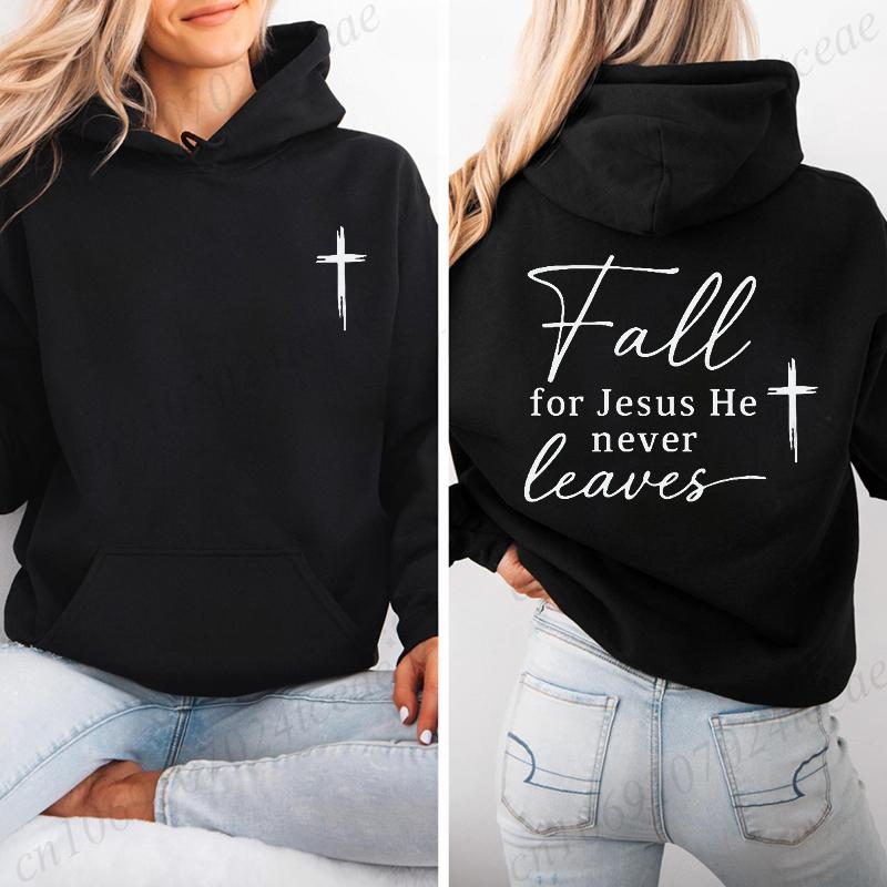 Fall for Jesus Casual Women's Hoodies Christian Fall Hoodie Design Sweatshirts Fleece Pullovers Autumn Faith Quote Streetwear