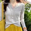 Urban Beauty Women's Slim Fit V-neck Knitted Long Sleeve T-shirt