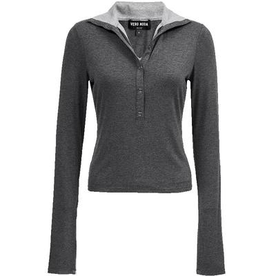 Women's Color-block Slim-fit Button T-shirt