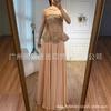 Serene hill caramel fashion celebrity temperament banquet host bridesmaid evening dress LA11911