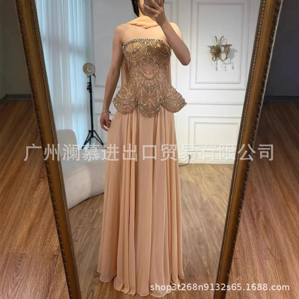 Serene hill caramel fashion celebrity temperament banquet host bridesmaid evening dress LA11911